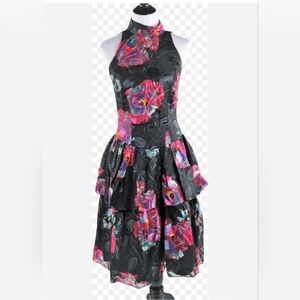 Cachet Floral Halter Vintage Black Pink Dress by Bari Protas